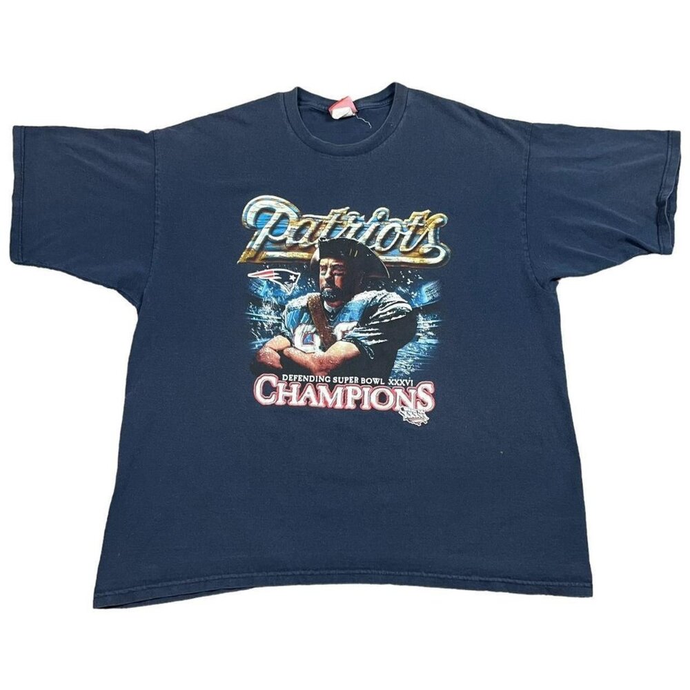 NFL Vintage 2000s‎ New England Patriots Logo Navy Blue Shirt Adult 2XL